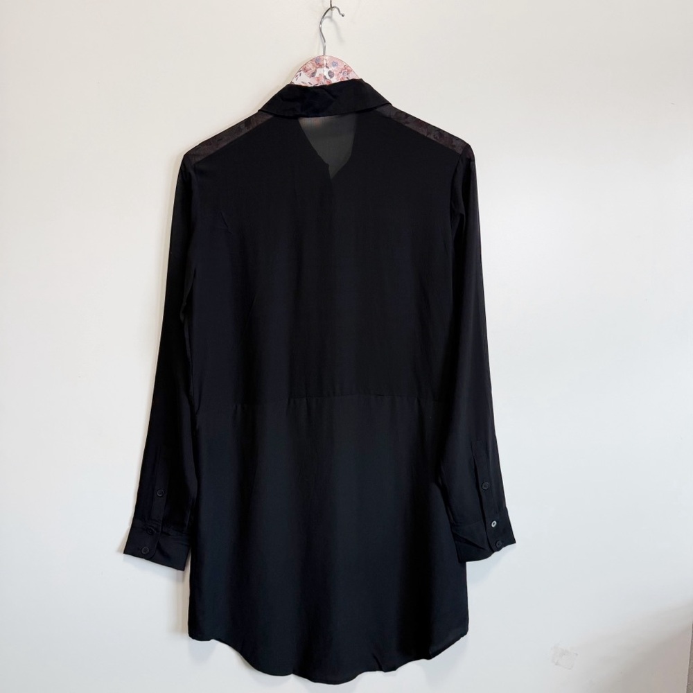 T by ALEXANDER WANG Black Silk Long Line Button Up Shirt Dress Small - Picture 9 of 9